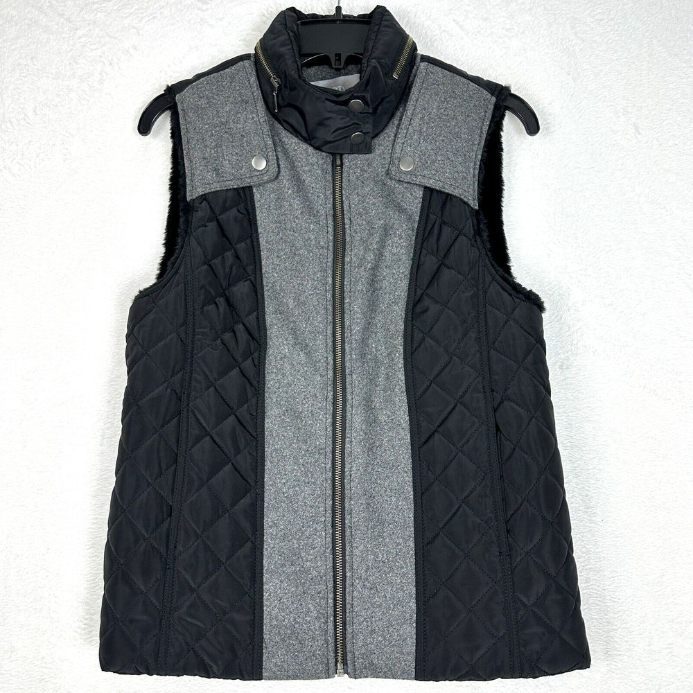Tart Collections Donnah Wool Blend Vest Size Medium Grey Faux Fur Lined Hooded